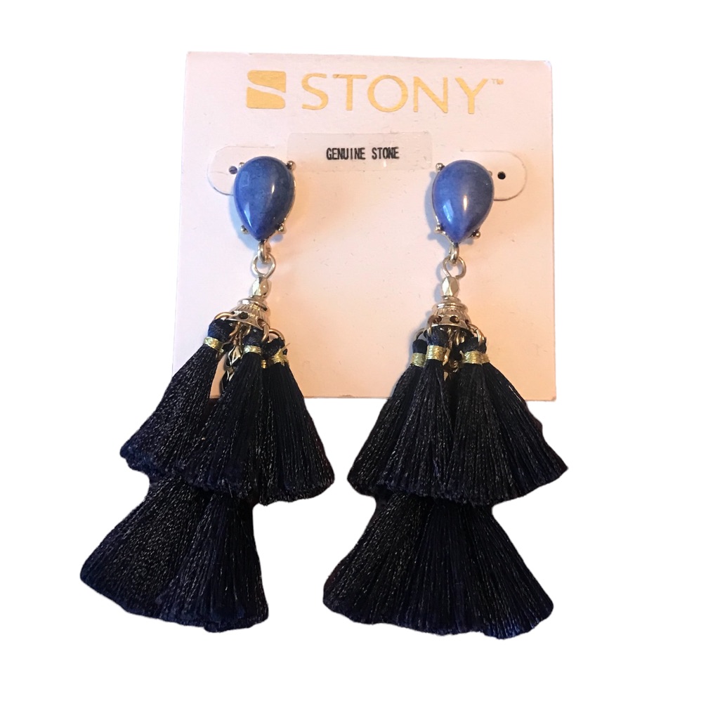 3 For $15 Stony Blue Genuine Howlite Stone Tassel Earrings